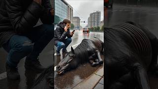 Man saved Weak black horse shorts animals weakanimals horse [upl. by Aciamaj]