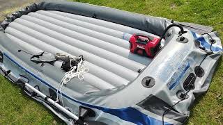 Intex Schlauchboot 5 Personen aufblasen mit einhell Akku Kompressor presito hybrid [upl. by Nwonknu]