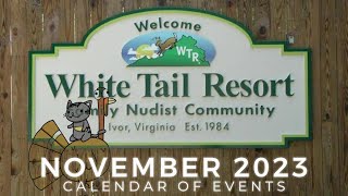 November 2023 White Tail Nudist Resort Video calendar of events [upl. by Rollet995]