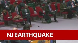 Video captures moments 48 magnitude earthquake rattles NYC [upl. by Yanahs186]