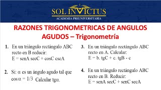 RAZONES TRIGONOMETRICOS DE ANGULOS AGUDOS  PRE BASICO Teoria y Ejercicios [upl. by Sandi651]