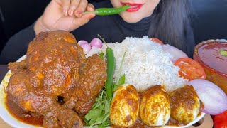 ASMR EATING SPICY WHOLE CHICKEN CURRYEGG CURRYBASMATHI RICEGREEN CHILLI FOOD VIDEOS [upl. by Nai951]