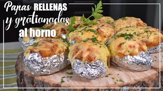 Papas rellenas y gratinadas al horno Receta perfecta para acompañar deliciosos asados Paso a paso [upl. by Htebzile]