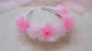 DIY Tulle Ribbon Headband – How to Make a Tulle Roseflower Headband with Tulle Fabric [upl. by Engdahl]