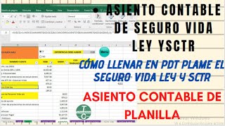 TRATAMIENTO CONTABLE DEL SEGURO VIDA LEY Y SCTRASIENTOS CONTABLES Y LLENADO EN EL PDT PLAME [upl. by Rafat]