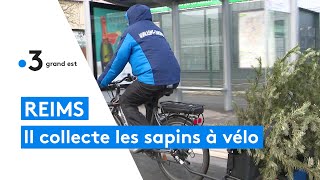 Reims  ce coursier ramasse les sapins de Noël à vélo [upl. by Ainegue]