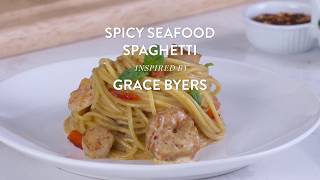 Barilla  Grace Byers’ Spicy Seafood Spaghetti Recipe – While the Water Boils [upl. by Irakab]