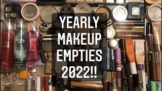 Yearly Makeup Empties 2022  1200 Worth of Products [upl. by Dimmick]