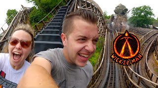 Riding Wicker Man at Alton Towers Dark Sacrificial Themed Wooden Roller Coaster in England [upl. by Rodger]