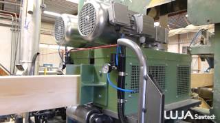 Luja Sawtech  Feed work installed on Stenner VHF 105 Twin band saw [upl. by Yneffit]