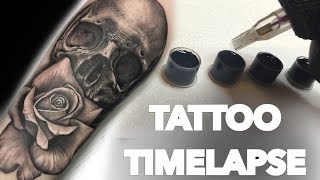 TATTOO TIME LAPSE  SKULL AND ROSE PORTRAIT [upl. by Ibrek]