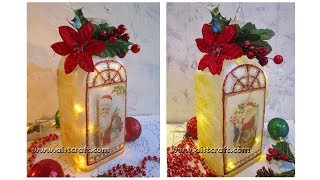 Decoupage Christmas Glass Bottle Art recycled DIY [upl. by Nuawaj]