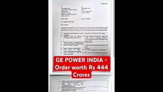 GE POWER INDIA LTD  LOI worth Rs 444 Cr from Gujarat State Electricity Corporation Ltd [upl. by Avah]