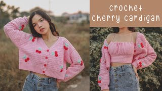 How to Crochet Crop Cherry Cardigan  Crochet Cardigan Tutorial  Chenda DIY [upl. by Mixam]