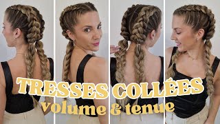 TUTO TRESSE FACILE 2024 ♡ ASTUCE BELLE COIFFURE TRESSES COLLEES simple a faire soi meme avec VOLUME [upl. by Ayenat623]