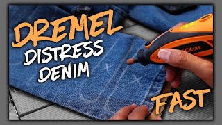 How to DISTRESS DENIM Fast with a DREMEL Tool  JULIUS [upl. by Rehpotsihrc]