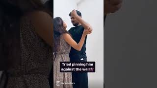 Tried Pinning him against the Wall 🤭 ytshorts funnyvideo husband wife couplechallenge [upl. by Oynotna579]