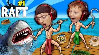 SHARK SONG on RAFT Survival Game w Baby Shawn in Danger 1st Night Minecraft FGTEEV GameplaySkit [upl. by Soren]