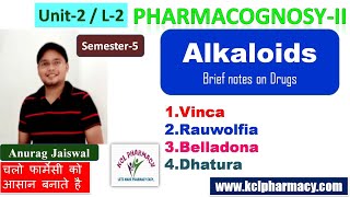 Alkaloidal Drugs  Vinca Dhatura Rauwolfia Belladona  L2 Unit2  PharmacognosyII 5th Sem [upl. by Jilly716]