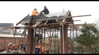 How To Build Sloping Concrete Roof On Brick Pillars  Great Gate Roof Construction Project [upl. by Kirsti743]