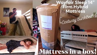 Wayfair Sleep 14quot Firm Hybrid Mattress amp Costway Full over Full Bunk Bed W Trundle Unboxing Set up [upl. by Yenruogis]