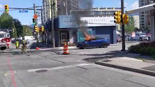 Tesla Owner Breaks Window to Escape Before Vehicle Catches Fire in Vancouver [upl. by Nolur]