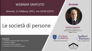 Webinar Le società di persone [upl. by Shannah]