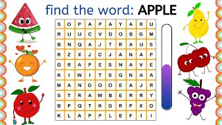 Fruits Word Search Game  Find the words in the word search  English Words  Fun Learning Videos [upl. by Udall]