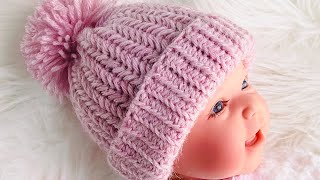 Single Crochet Herringbone Baby Hat Pattern Super Easy for beginners w Measurements for all sizes [upl. by Solly]