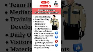 Security supervisor important duties सिक्युरिटी सुपरवाइजर कि ड्युटीस shorts tranding security [upl. by Nasho]