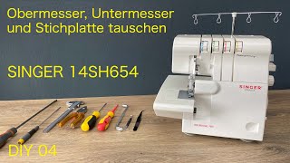 SINGER 14SH654 Messer und Stichplatte tauschen [upl. by Airotciv668]