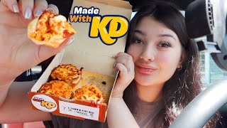 Trying The NEW Little Caesars KRAFT MAC amp CHEESE CRAZY PUFFS  First Mukbang Post Partum [upl. by Stafani63]