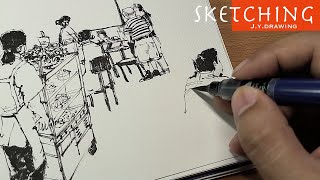 Sketches of People in Restaurant  Easy and Simple Watercolor Techniques【 Hong Kong Travel Series 2】 [upl. by Nesiaj757]