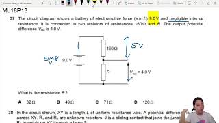 92a Ex2 MJ18 P13 Q37 Potential Divider Resistance  AS Electricity  Cambridge A Level 9702 Physics [upl. by Asenaj]