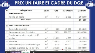 BASE DE DONNEE DES PRIX UNITAIRES ET EXMPLE DE DQE [upl. by Alikahs371]