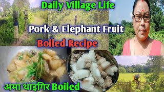 Daily Village LifePork amp Elephant Fruit Boiled Recipeअमा बेदर थाइगिर BoiledJ N Village Vlog 🙏 [upl. by Ojeitak]