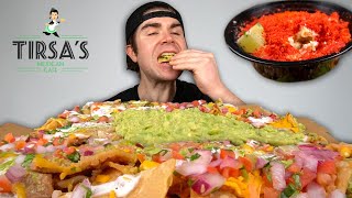 NACHOS MUKBANG GIANT Extra Cheese Hot Cheetos Esquites Guacamole  Tirsas [upl. by Aserej]