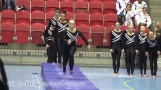 Teamgym Helsingborg tumbling och trampett Svenska Cupen Halmstad truppgymnastik [upl. by Ydnas]