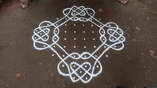 10 x 2 dots traditional beginners Kambi kolam  simple sikku Kalam  SathyaSelva Arts [upl. by Leicester]