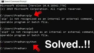 Solved pythonpippip3 is not recognized as an internal or external command  python command error [upl. by Reema]