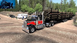 ATS 150  BDouble Logging Trailer  Kenworth W900 CAT C15 [upl. by Eldnik]