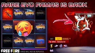 REVIEW NEW EVO FAMASDEMONIC GRIN EVENT IS BACK 😎🔥 RARE EVO FAMAS SKIN IS BACK 🤑 FREE FIRE [upl. by Qirat]