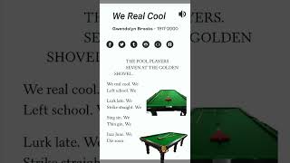 We Real Cool by Gwendolyn Brooks poetry poem poems englishliterature poetrycommunity shorts [upl. by Sirap510]