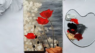 Red Flower in Blurry Background  Acrylic painting tutorial for beginners [upl. by Ilbert]