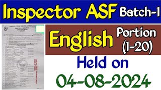 Inspector ASF batch1 todays paper 04082024 English Portion inspector asf fpsc [upl. by Thagard]