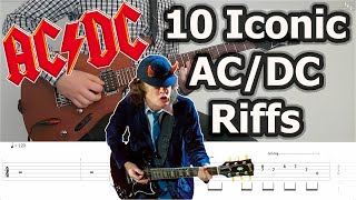 10 Iconic ACDC Riffs  Guitar Tabs Tutorial [upl. by Nolava]