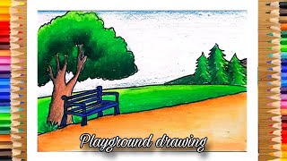 playground drawing  park scenery drawing  how to draw playground easy  Park drawing  playground [upl. by Weinrich]