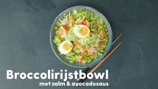 Bowl met zalm broccolirijst en avocadosaus  Recept  Allerhande [upl. by Anilave]