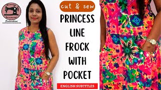 Frocks patterns  How to cut amp sew Princess line dress with pocket [upl. by Gibun532]