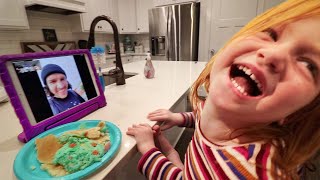 Adley Learns how to CALL ME Funny Family facetime and crazy travel routine kids make pancake art [upl. by Junina]